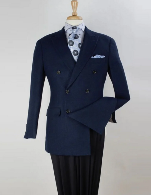 Mens Navy Blue Double Breasted Blazer – Classic Formal Suit Jacket for Business, Wedding, Office and Professional Wear