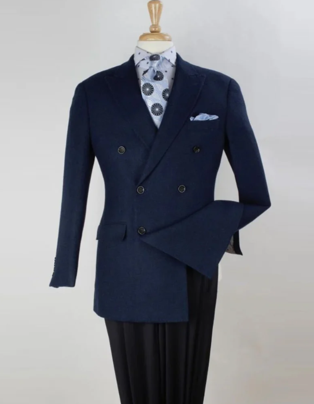 Mens Navy Blue Double Breasted Blazer – Classic Formal Suit Jacket for Business, Wedding, Office and Professional Wear