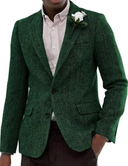 Mens Green Western Blazer Jacket – Classic Cowboy Style Sport Coat for Tweed Herringbone Country Look
