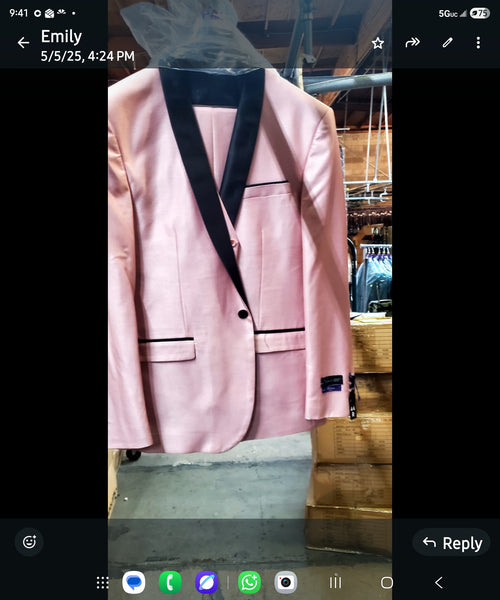 Men’s Blush Pink Shiny 3 Piece Suit with Black Shawl Lapel | Light Pink Prom Suit Sharkskin Fabric - Ultra Slim Fit