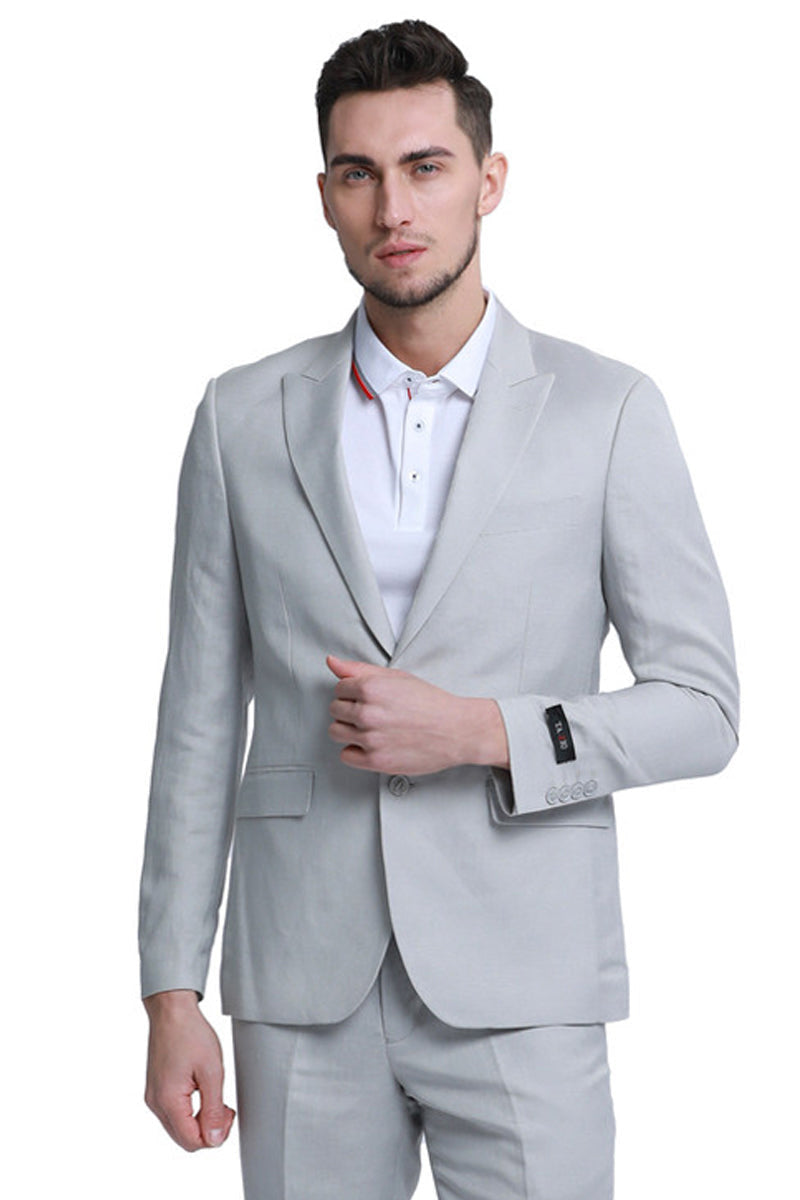 Men’s Very Light Grey - Linen Western Cowboy Blazer, Formal Sport Coat for Weddings, Parties, Country Events, and Casual Dress Wear in Ice Ash Color
