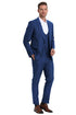 "Sharkskin Slim Fit Men's Wedding Suit - Navy Double Breasted Vest"