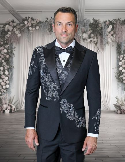 Statement Men's 3 Piece Modern Fit Tuxedo - Floral Appliqué