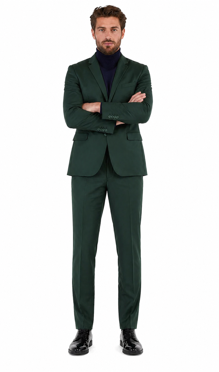 Oslo Hunter Green Slim Fit Notch Lapel 2 Piece Suit