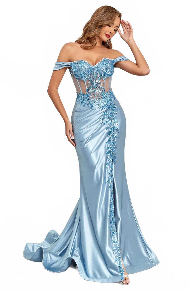High Couture HC1003 Long Fitted Corset Formal Applique Prom Dress