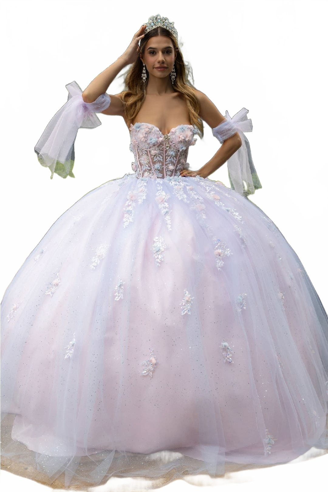 Pink and Blue Quinceanera Dress 3D Floral Ball Gown GLS Gloria GL3570