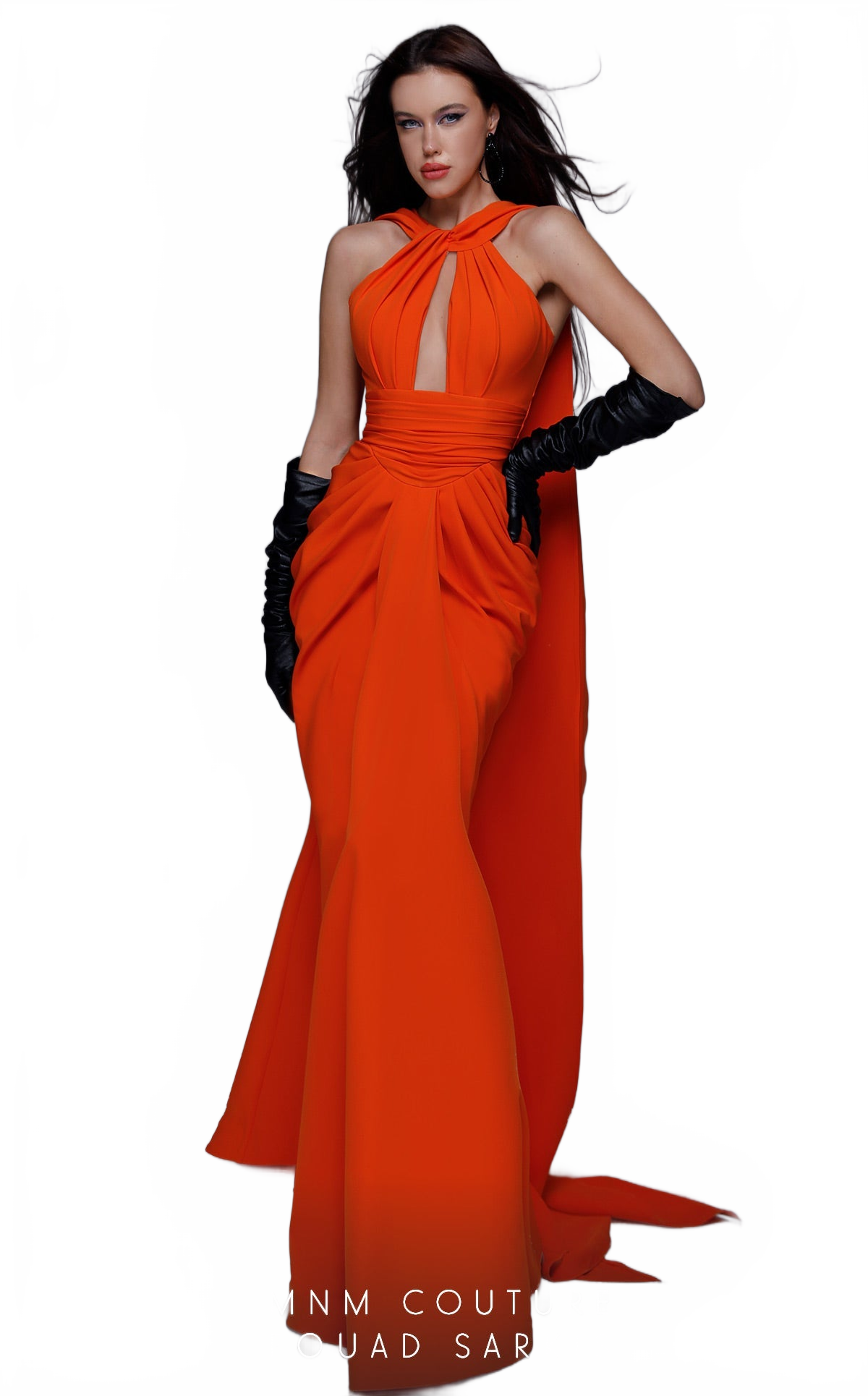 Fuchsia Halter Gown with Draped Skirt by MNM Couture 2724