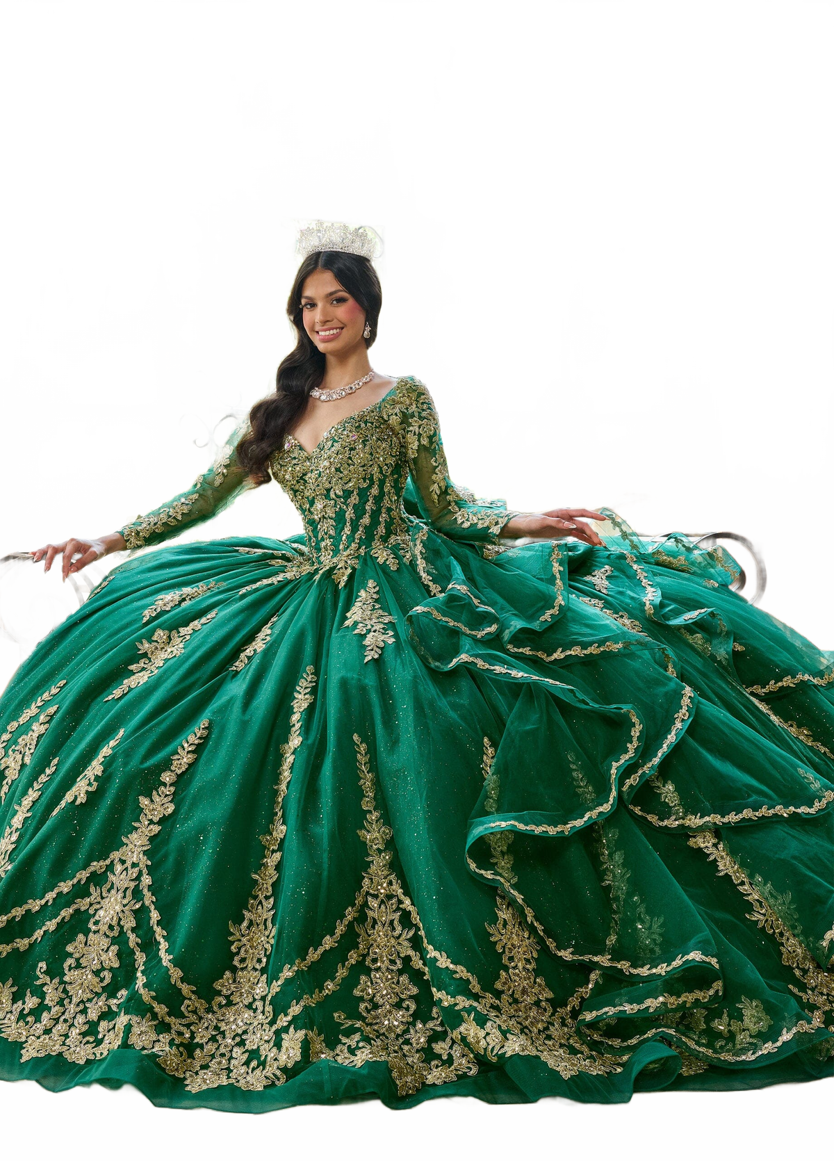 Rachel Allan RQ1137 Applique Long Sleeve Quinceanera Dress