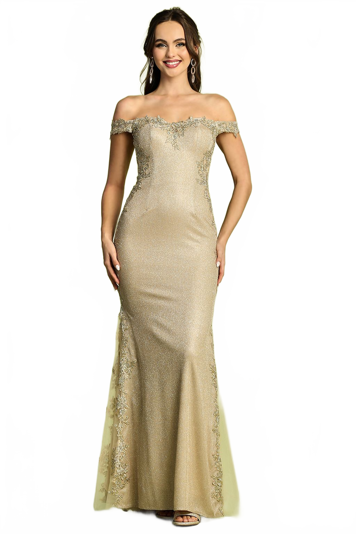 Adora Design 3118 Metallic Glitter Mermaid Off-Shoulder Prom Dress
