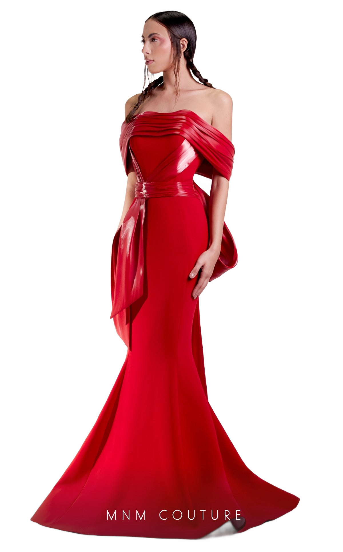 Gaby Charbachy G1424 Red Off-Shoulder Mermaid Evening Dress by MNM Couture