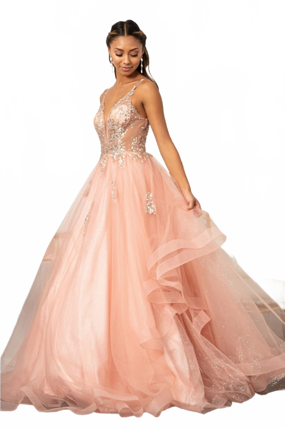Glitter V-Neck Ball Gown by Elizabeth KGL3021