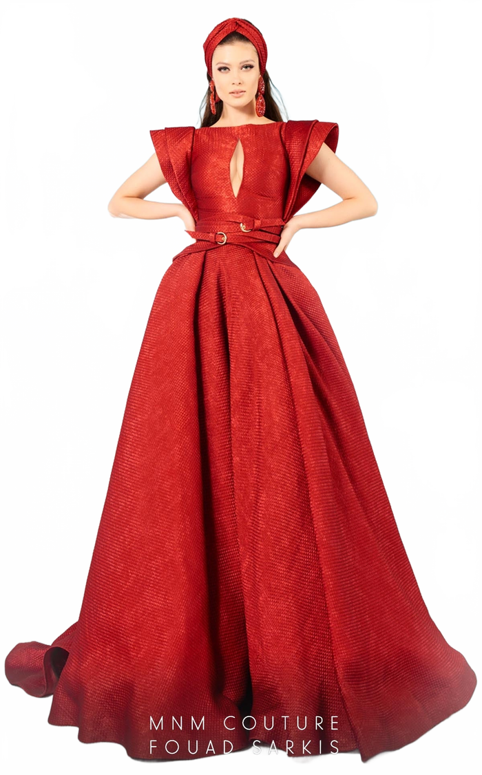 Fouad Sarkis 2635 Structured Shoulder Red Ball Gown by MNM Couture
