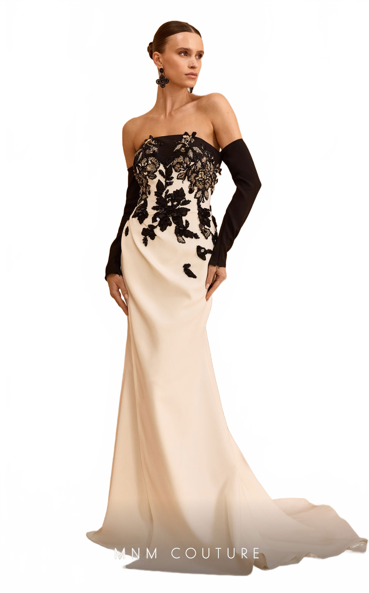 MNM Couture V02038 Black-White Detailed Evening Gown
