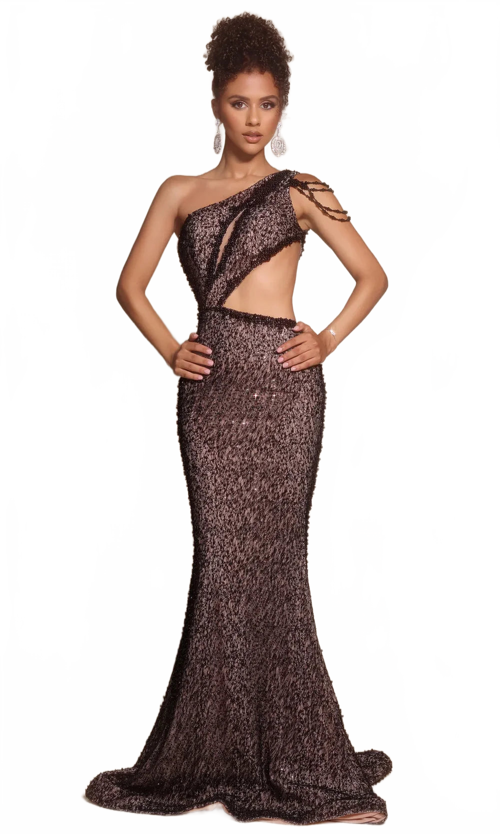 One Shoulder Sequin Cutout Gown Beaded Strap Mermaid Formal Dress by Portia & Scarlett PS26115