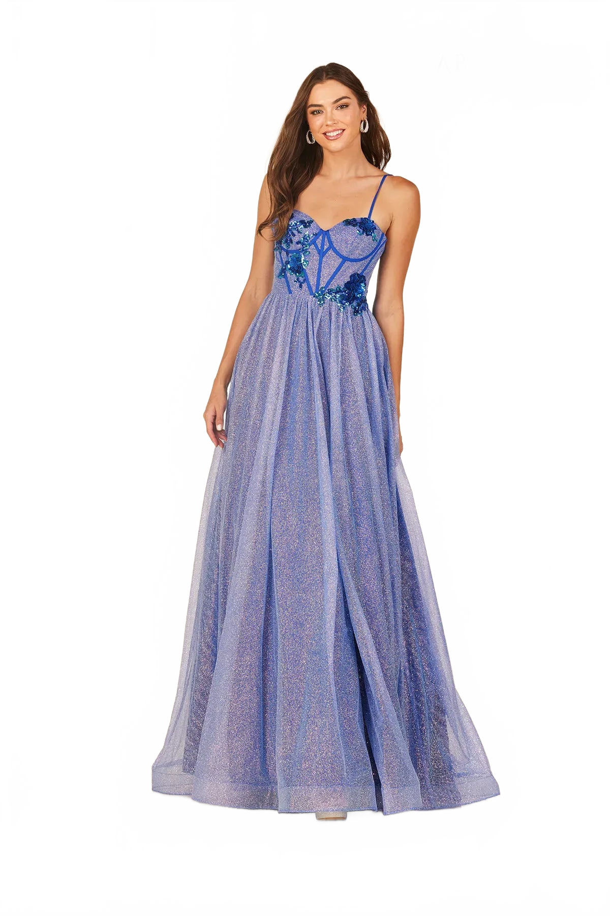 Abby Paris 90345 Applique Glitter A-line Evening Gown