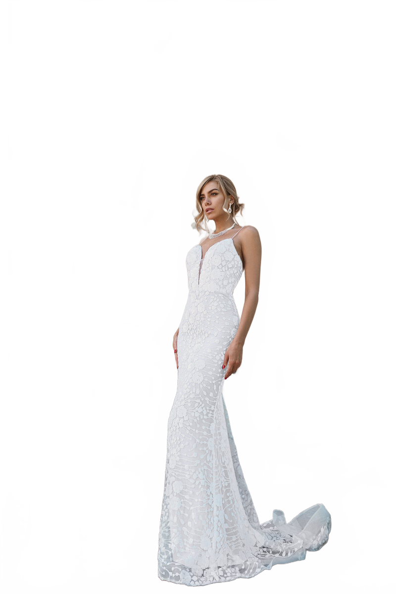 Tina Holly BB008 Wedding Plunging Spaghetti Strap Evening Sequin Dress