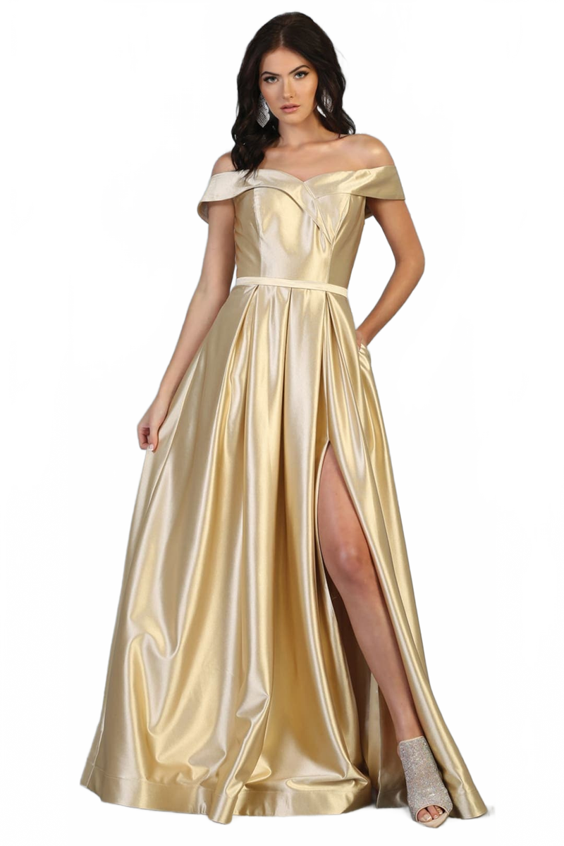 A-line Metallic Formal Unique Dress with Slit