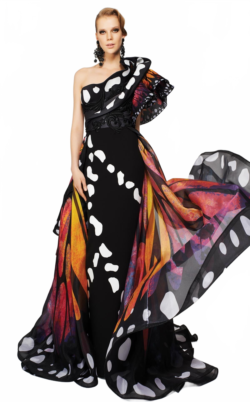 Fouad Sarkis 2381 One-Shoulder Butterfly-Inspired Evening Gown by MNM Couture