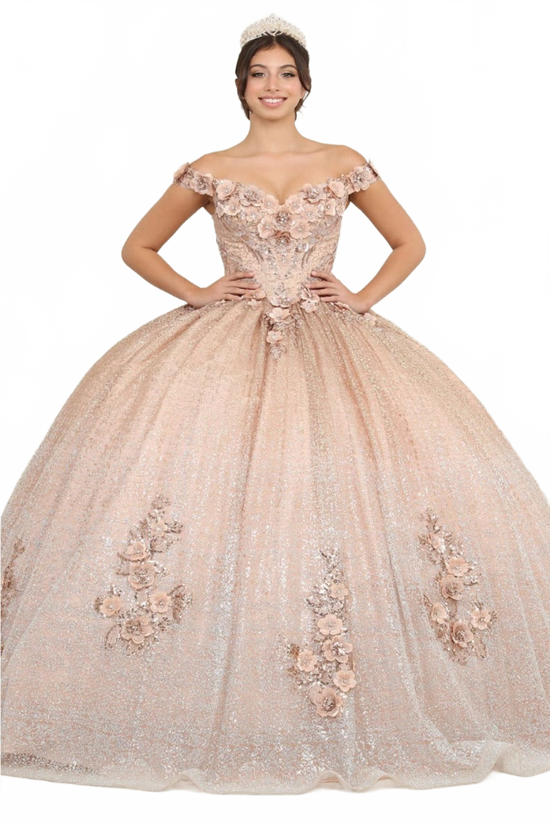 Layla K LK255 Champagne Off-Shoulder Quince Gown with Detachable Tail