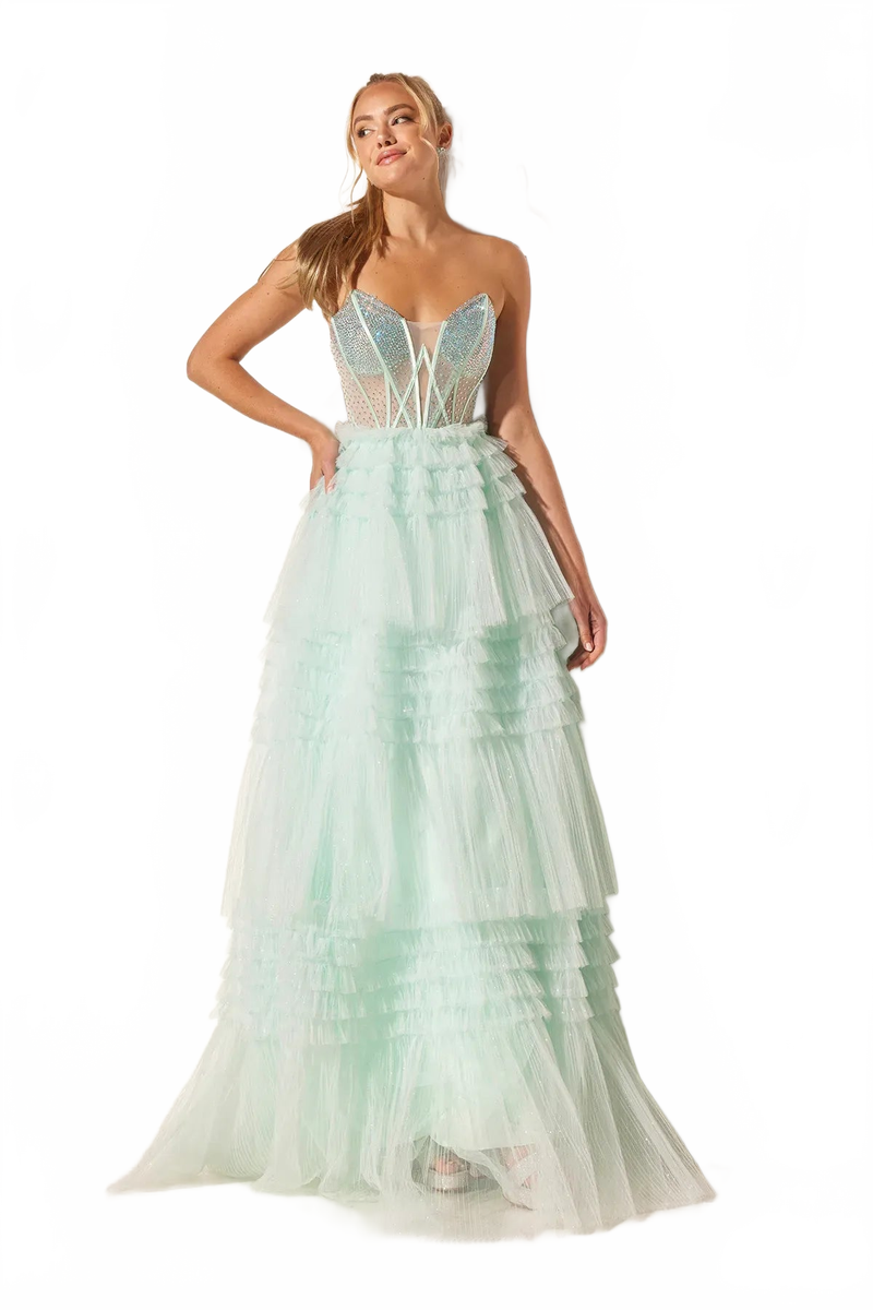 Glitter Strapless A-line Tiered Gown by Lucci Lu 1408