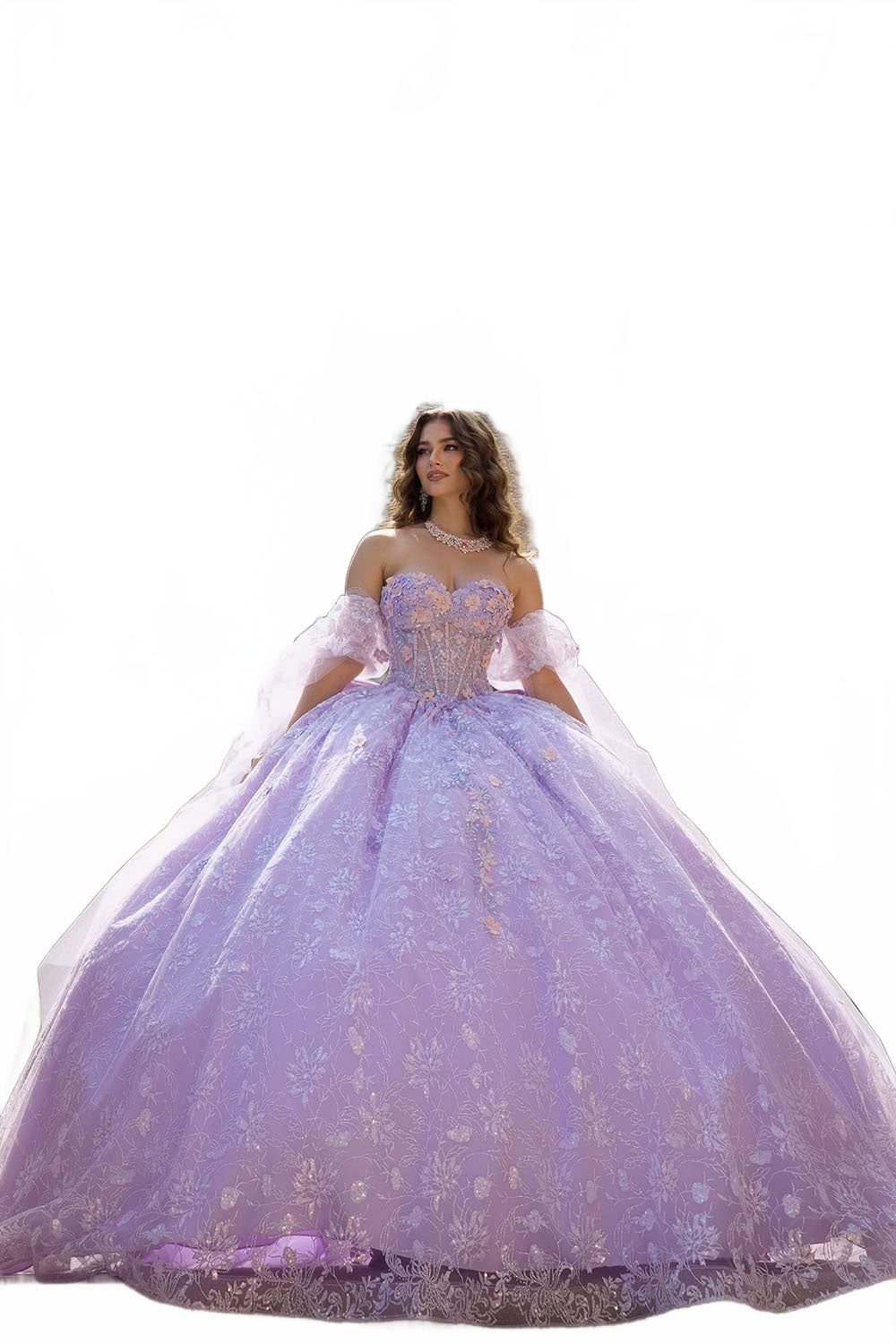 3D Floral Cape Sleeve Ball Gown by Bella Princess PQ1084