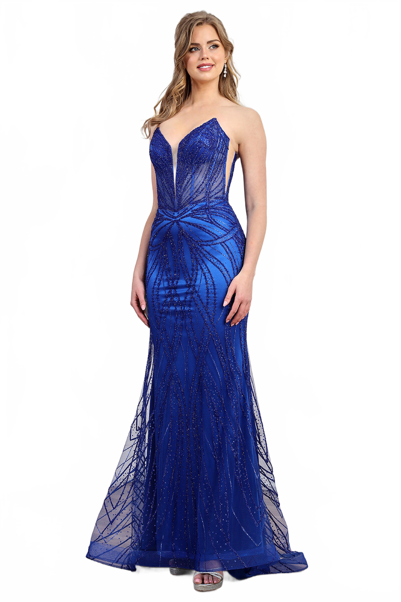 Adora Design 3299 Strapless Beaded Fitted Long Formal Prom Dress