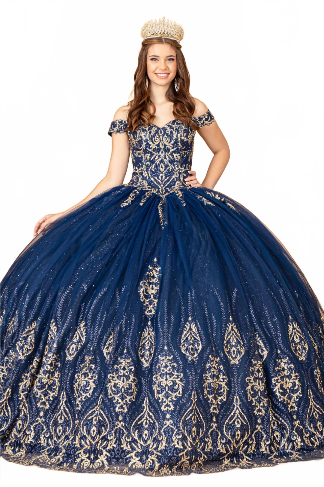 Navy & Gold Quinceanera Gown by Elizabeth K GL3079