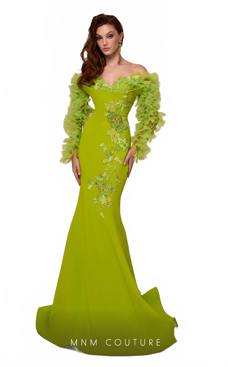 Fouad Sarkis F02891 Lime Evening Gown