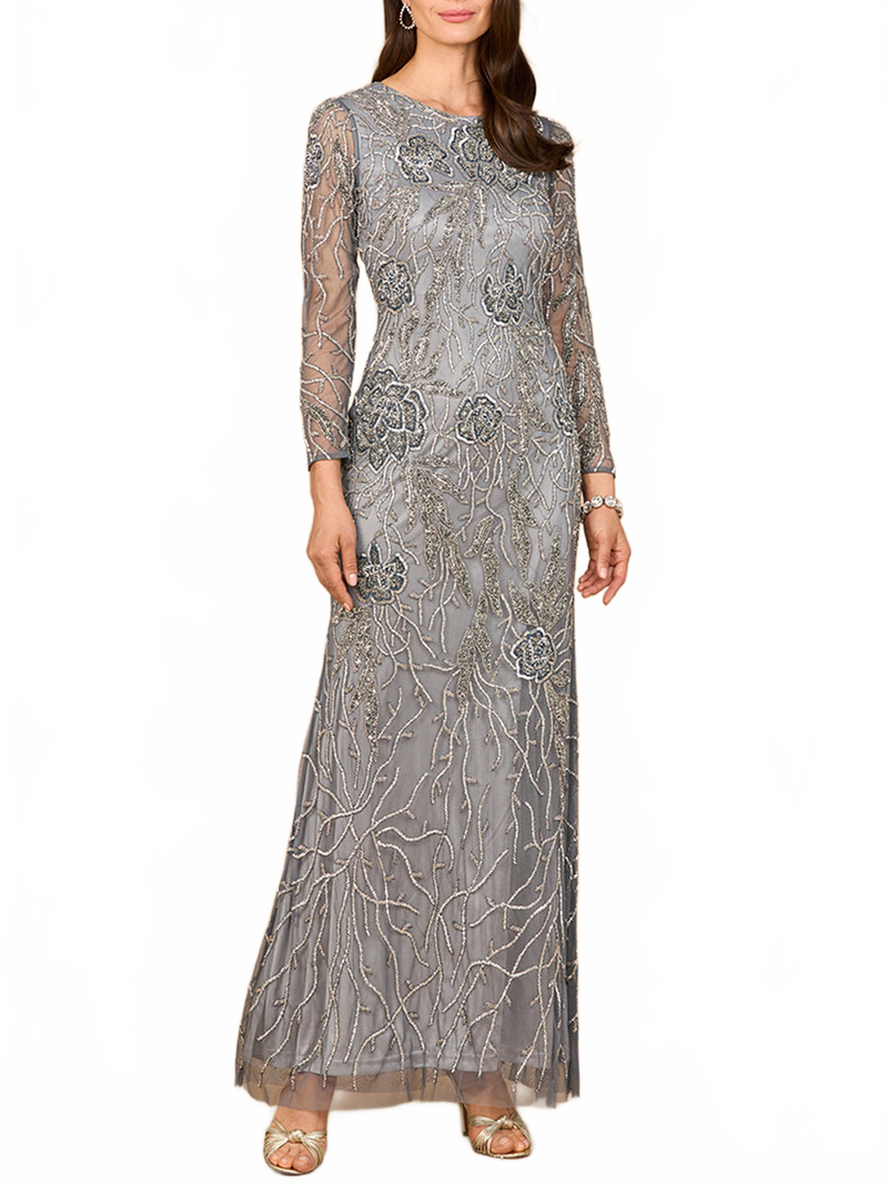 Lara 28889 High Neck Long Sleeve Beaded Mother of Bride Gown