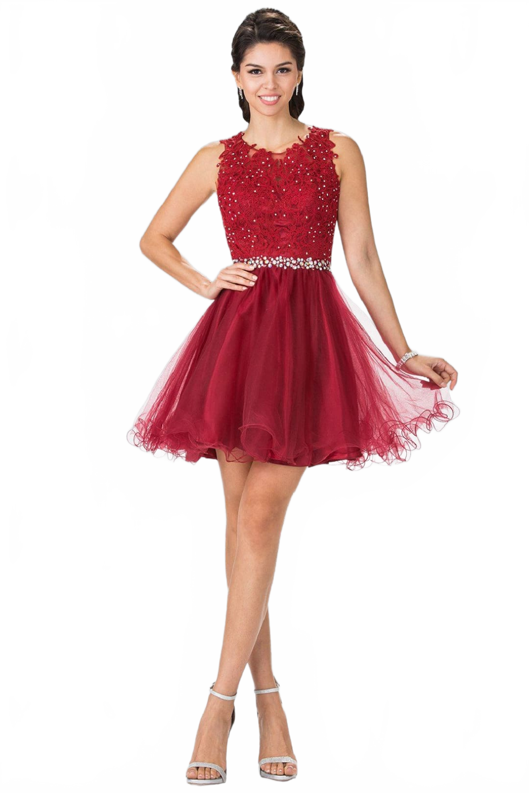 Short Sleeveless Lace Bodice Dress by Elizabeth K GS2375
