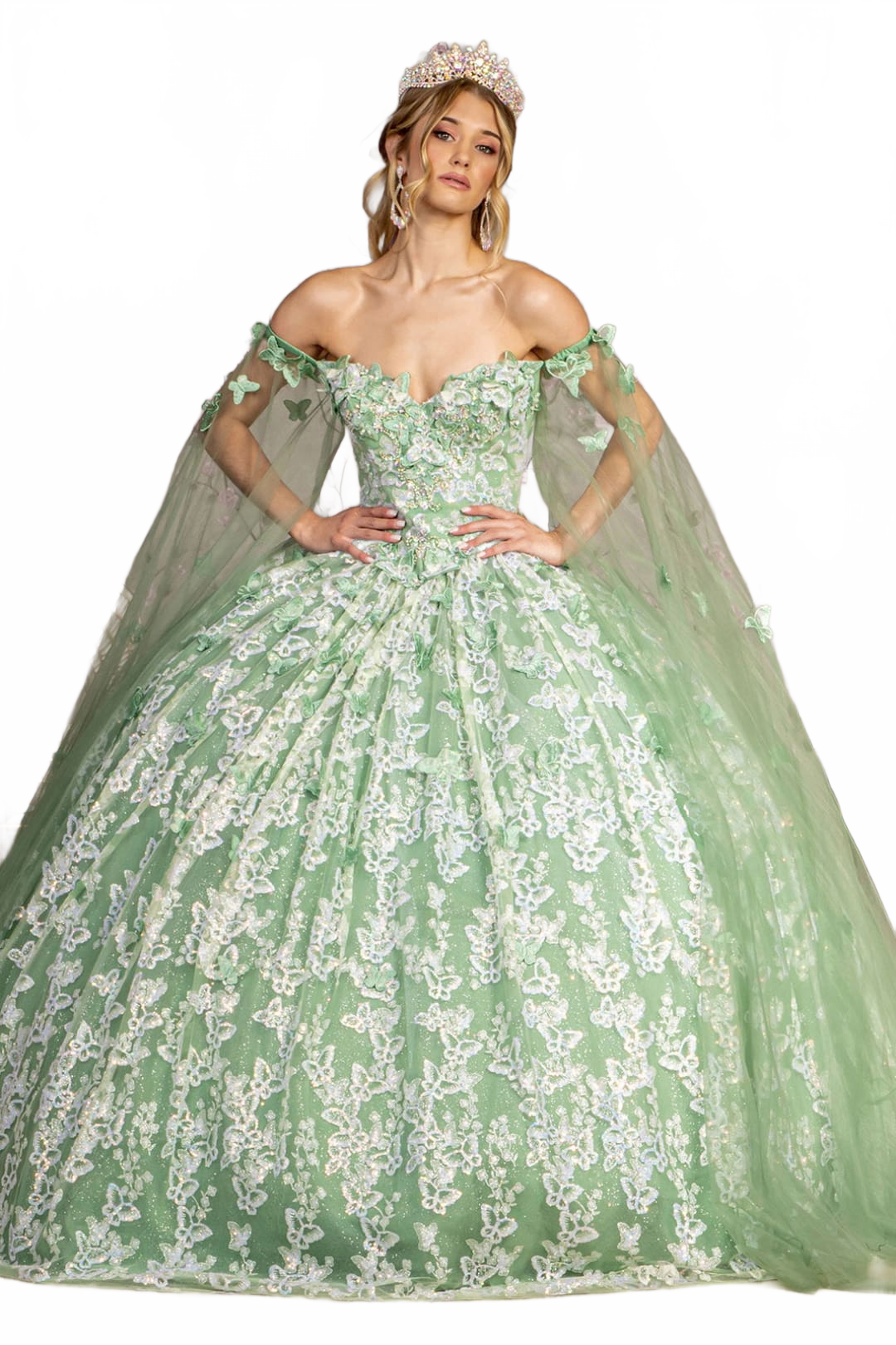3D Butterfly Off Shoulder Ball Gown by GLS Gloria GL3451