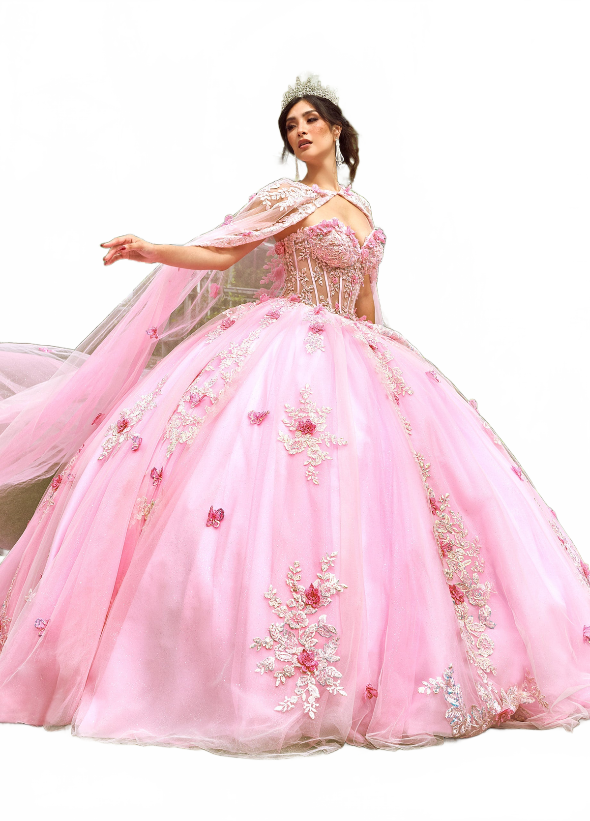 Rachel Allan RQ1155 Strapless Cape Quinceanera Dress
