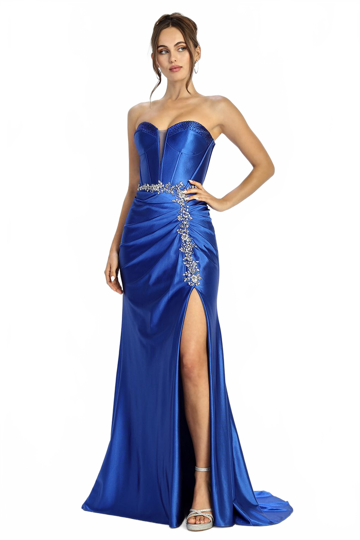 Adora Design 3246 Strapless Beaded Corset Slit Formal Prom Dress