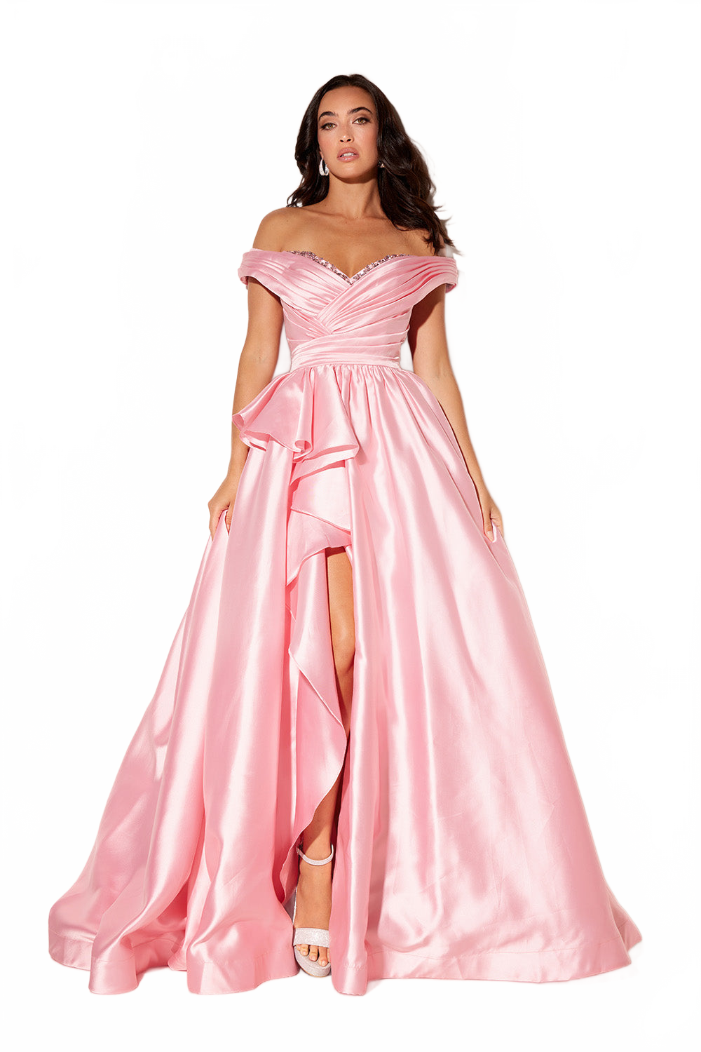 Taffeta Off Shoulder A-line Slit Gown by Lucci Lu 1341