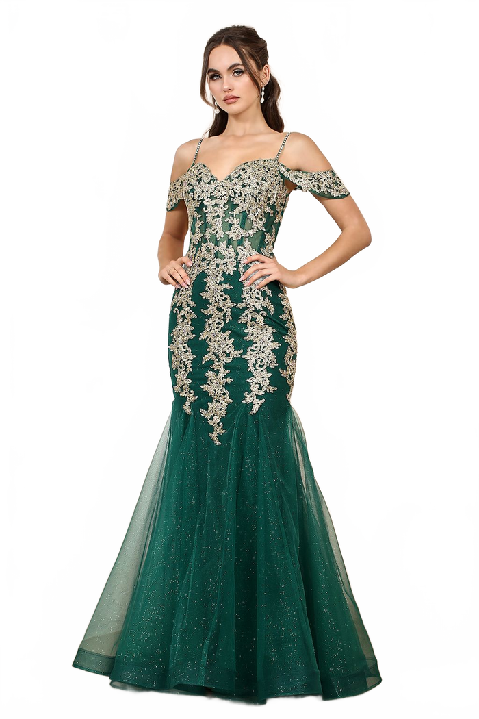 Adora Design 3156 Off Shoulder Glitter Applique Mermaid Prom Dress