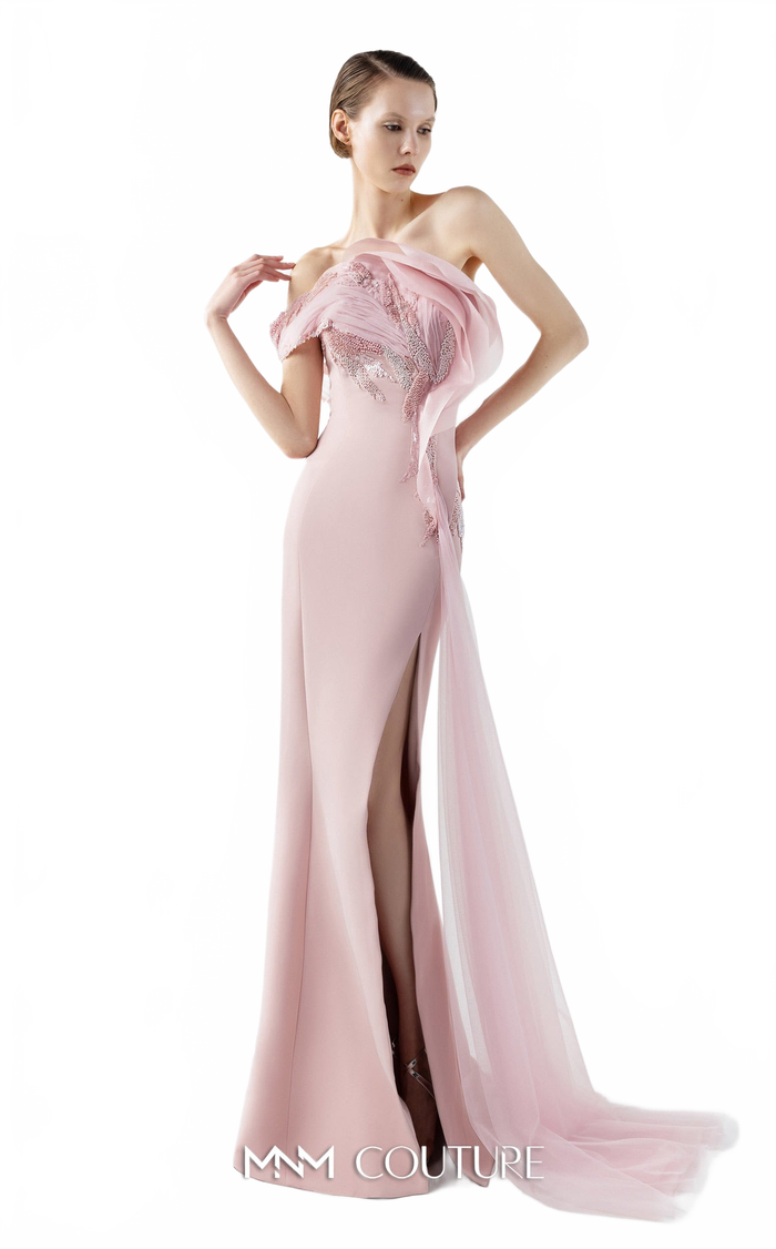Gaby Charbachy G2031 Open Back High Slit Pink Couture Gown