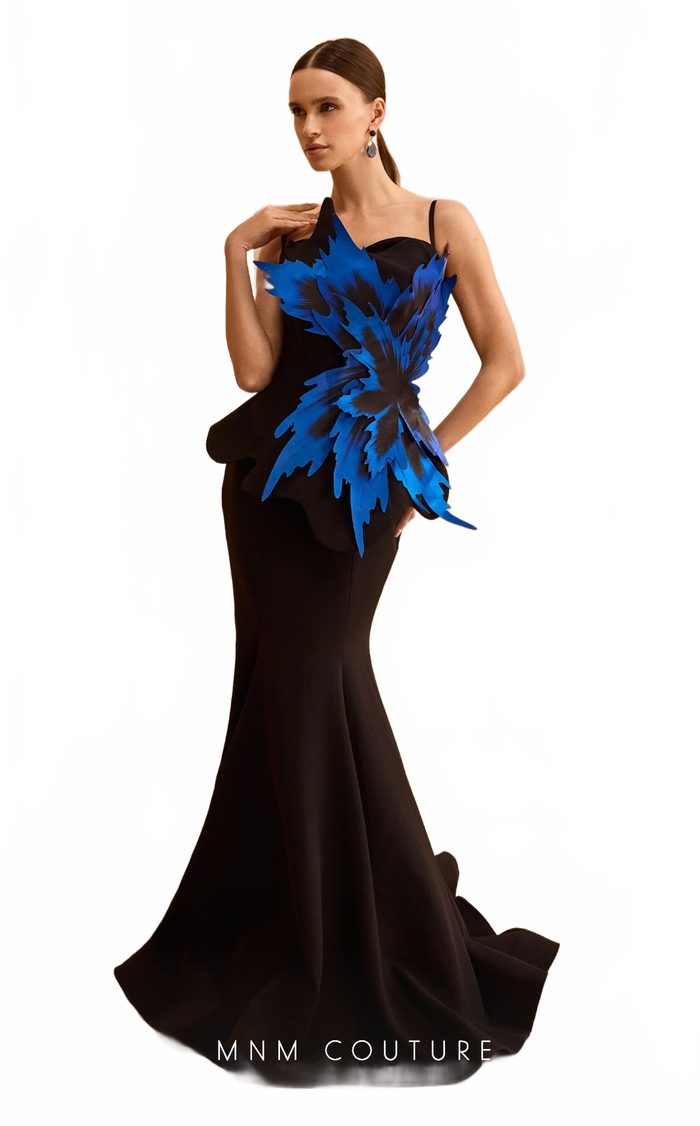 MNM Couture V07440 Mermaid Gown with Bold Appliqué in Black-Royal