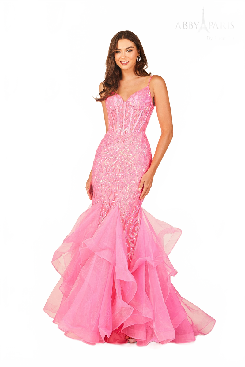 Abby Paris 90331 Sleeveless Ruffled Mermaid Evening Gown
