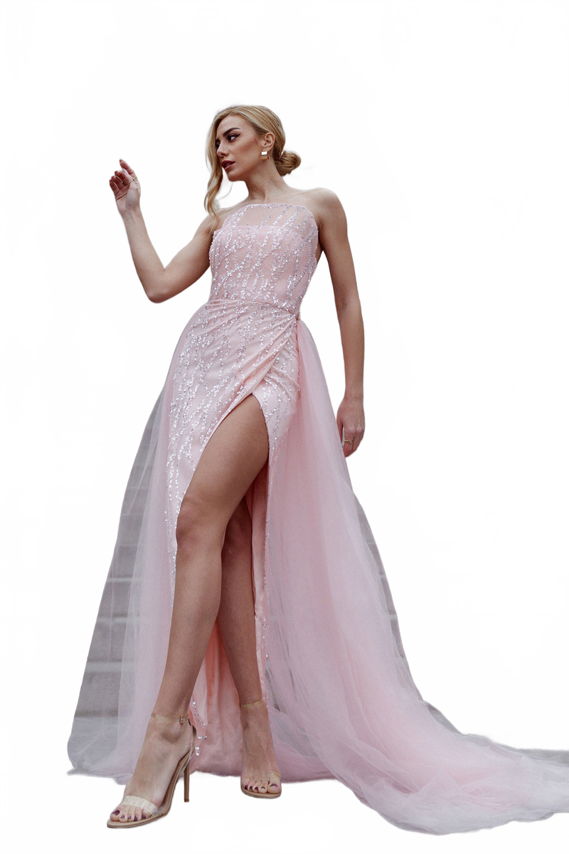 Tina Holly TK118 Prom Strapless High Slit Evening Tulle Lace Dress