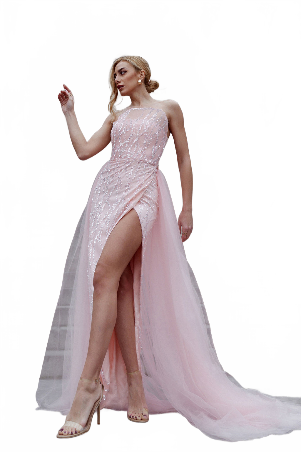 Tina Holly TK118 Prom Strapless High Slit Evening Tulle Lace Dress