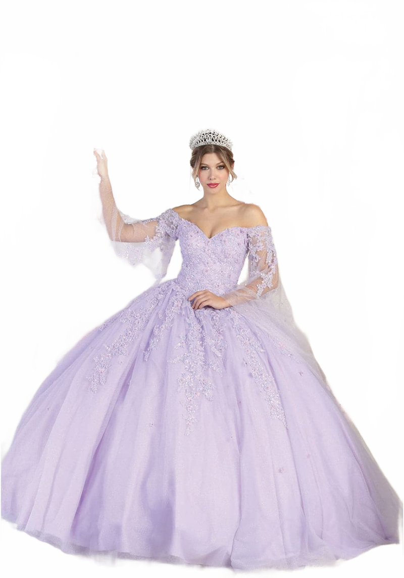 Layla K LK187 Floral Corset Quinceanera Ball Gown with Detachable Sleeves
