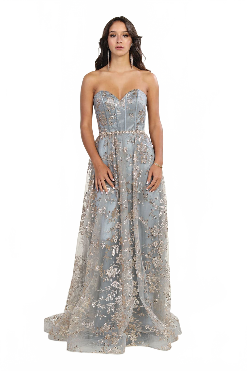Sweetheart Prom Dress Floral Embroidered Long Strapless Evening Gown-New Collection