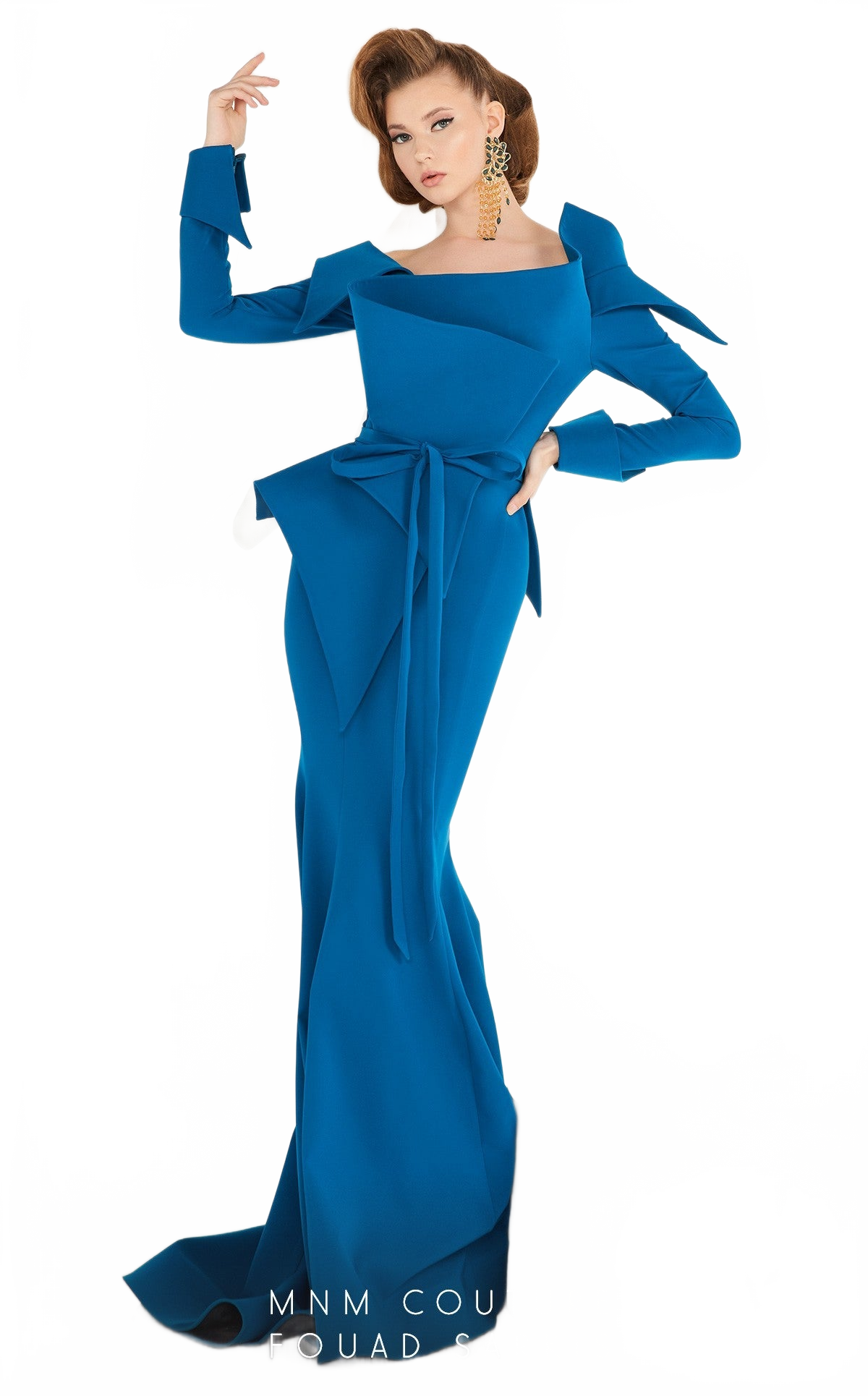 Fouad Sarkis 2540 Off-Shoulder Origami Fishtail Gown by MNM Couture