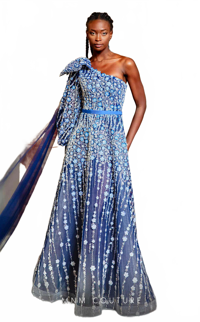 MNM Couture K4147 Sophisticated Blue Embellished Evening Gown