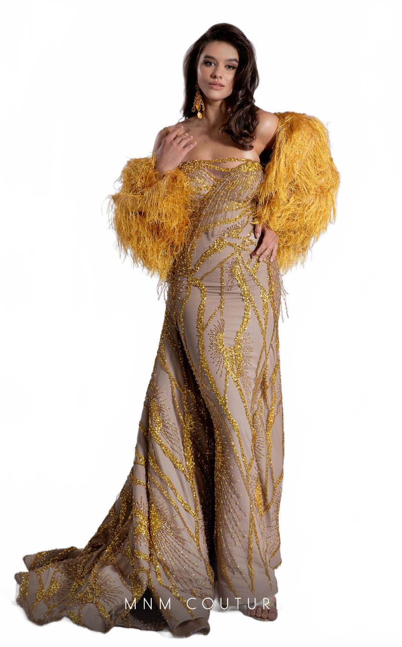 Fouad Sarkis F02914 One-Shoulder Evening Gown in Gold