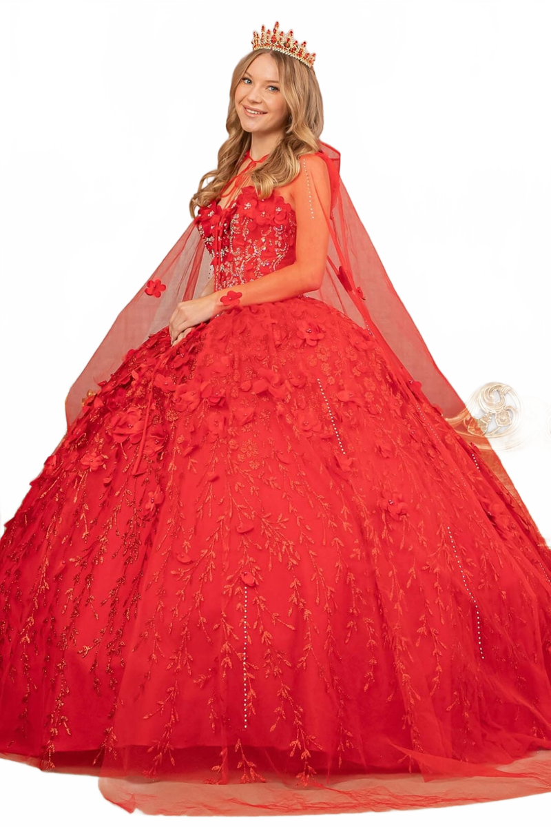 3D Floral Cape Ball Gown by Elizabeth KGL1939