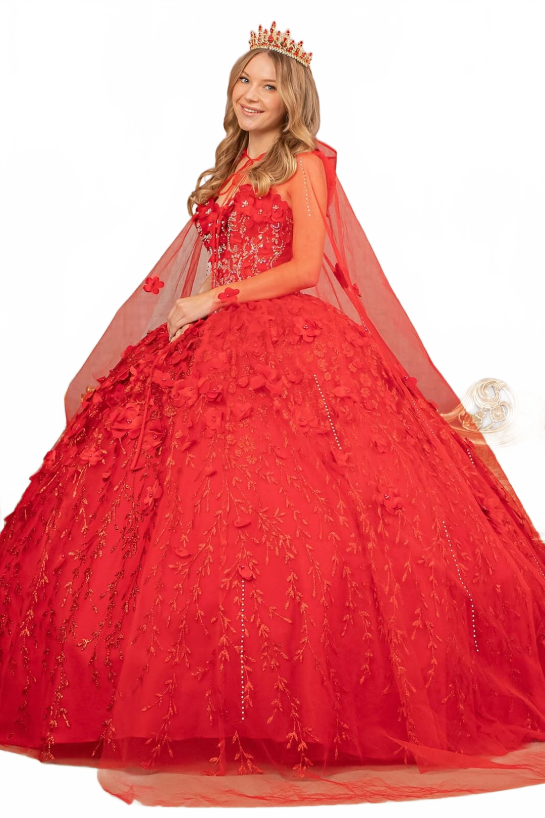 3D Floral Cape Ball Gown by Elizabeth KGL1939