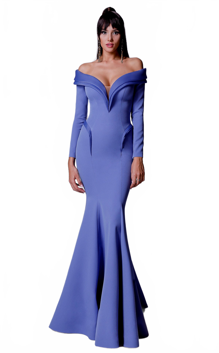 Fouad Sarkis 2711 Off-Shoulder Structured Mermaid Gown in Burgundy – MNM Couture