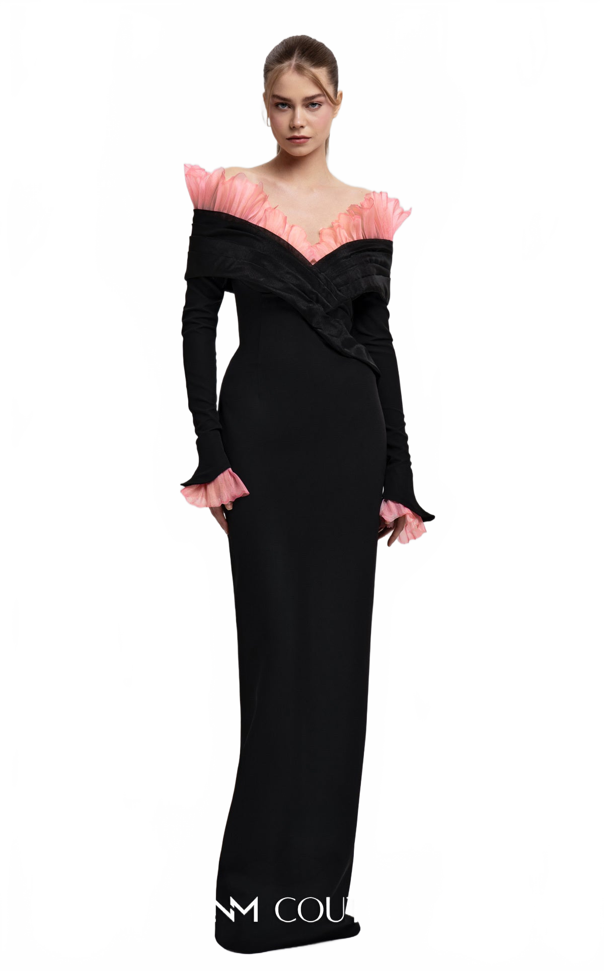 Fouad Sarkis F02941 Long Sleeve V-Neck Gown