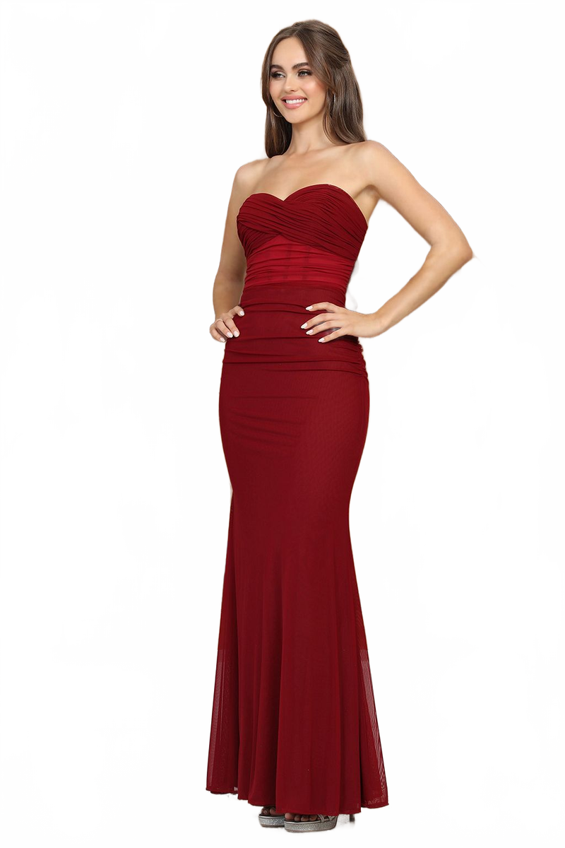 Adora Design 3228 Strapless Stretch Mesh Fitted Long Prom Gown